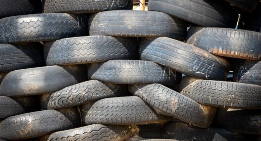 Tires stacked up high